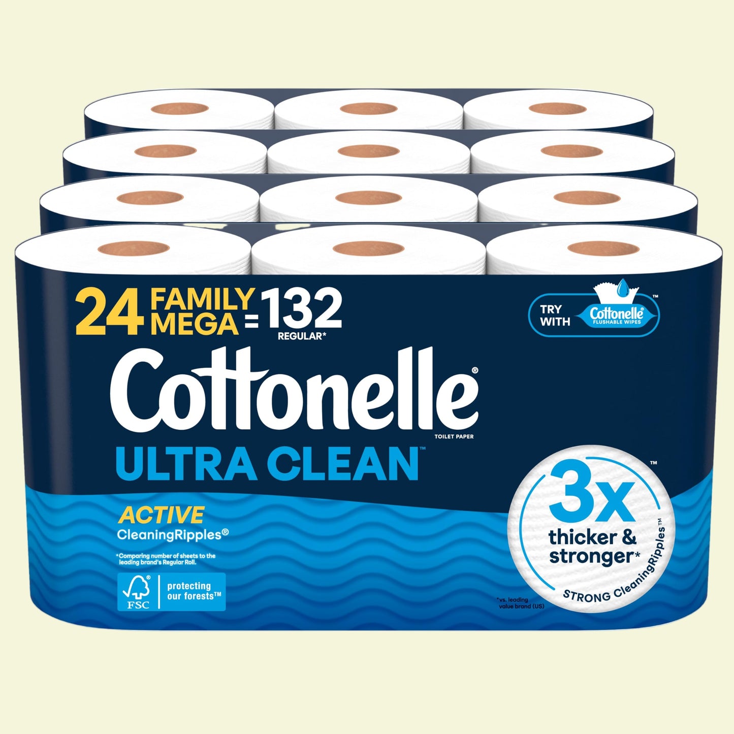 Cottonelle Ultra Clean Toilet Paper, 24 Mega Rolls