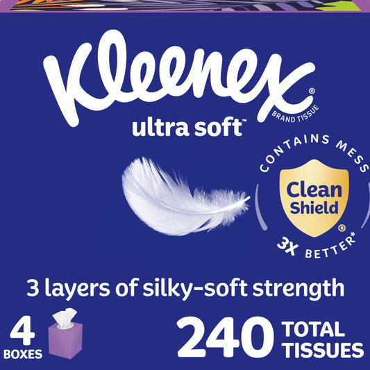 Kleenex Ultra Soft Facial Tissues,60 tissues 3-ply box, 4 pack