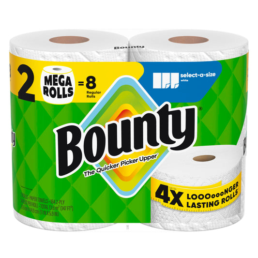 Bounty Select-A-Size Paper Towels, White, 2 Mega Rolls