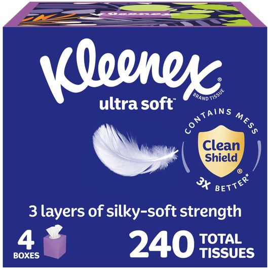 Kleenex Ultra Soft Facial Tissues,60 tissues 3-ply box, 4 pack