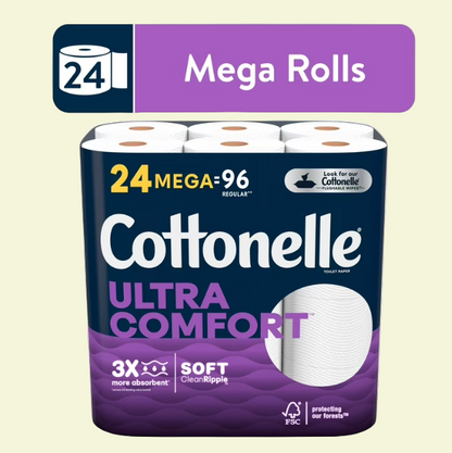 Cottonelle Ultra Comfort Care Soft Toilet Paper, 24 Family Mega Rolls